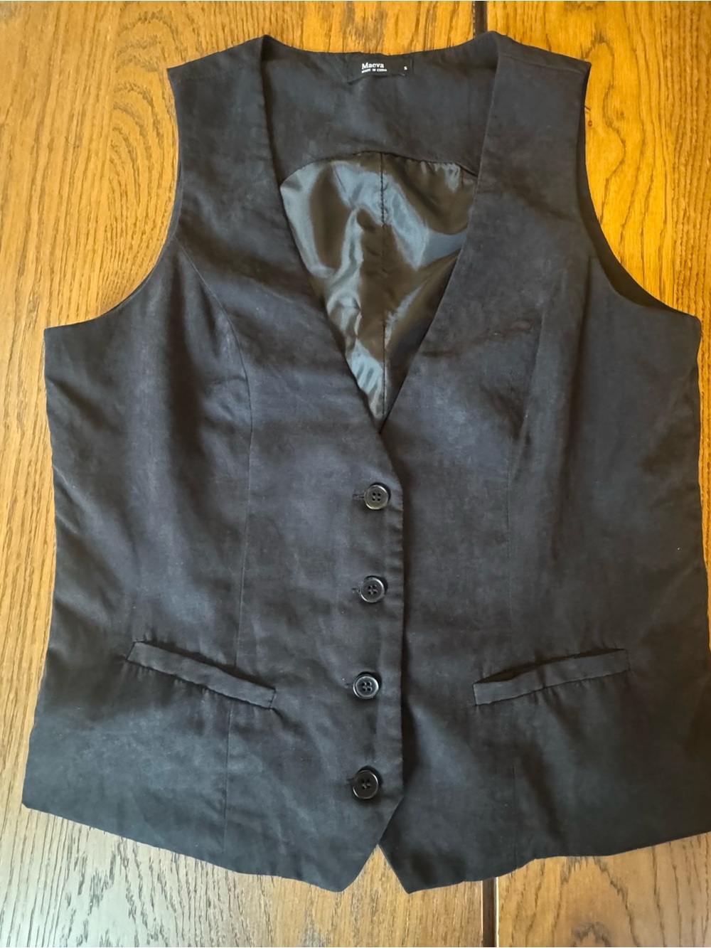 Maeva Brand Faux Suede Vegan Black Button-Front Vest